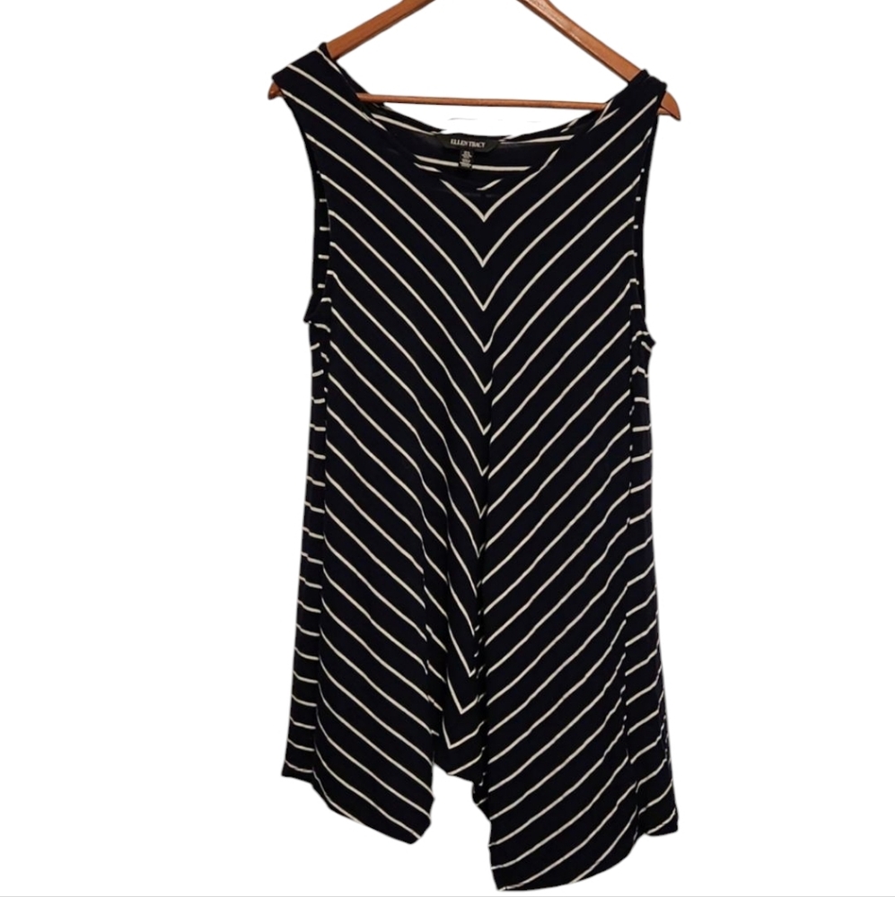 Ellen Tracy Navy‎ and White Striped Tank Top
